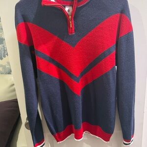 The bubble lifestyle Navy and Red Chevron Zip-Up Sweater